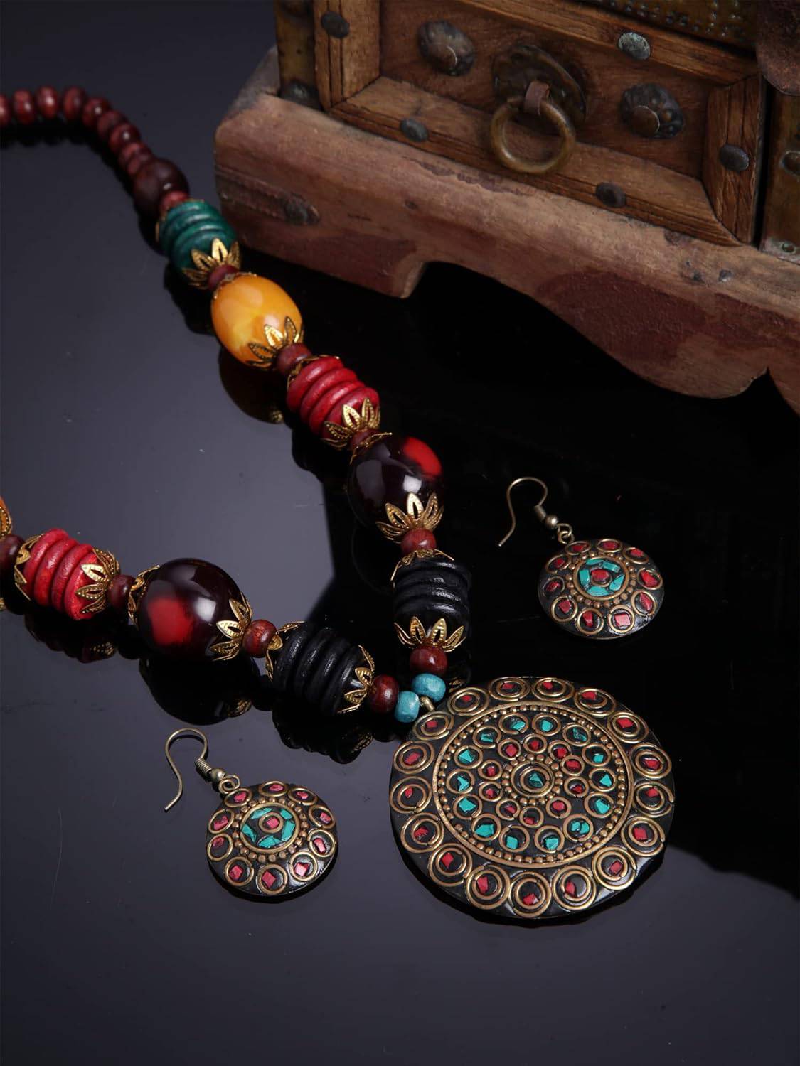 Fashion Latest Stylish Traditional Tibetan Pendant Necklace Jewellery Set for Women - YuvaFlowers