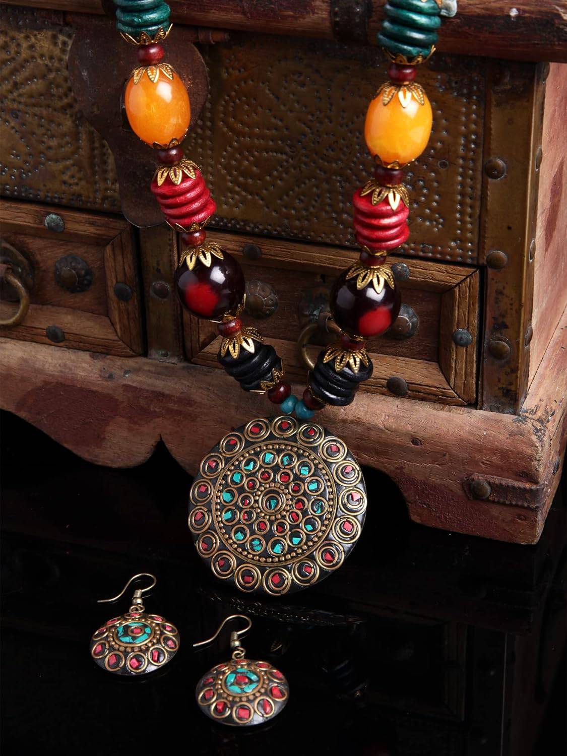 Fashion Latest Stylish Traditional Tibetan Pendant Necklace Jewellery Set for Women - YuvaFlowers