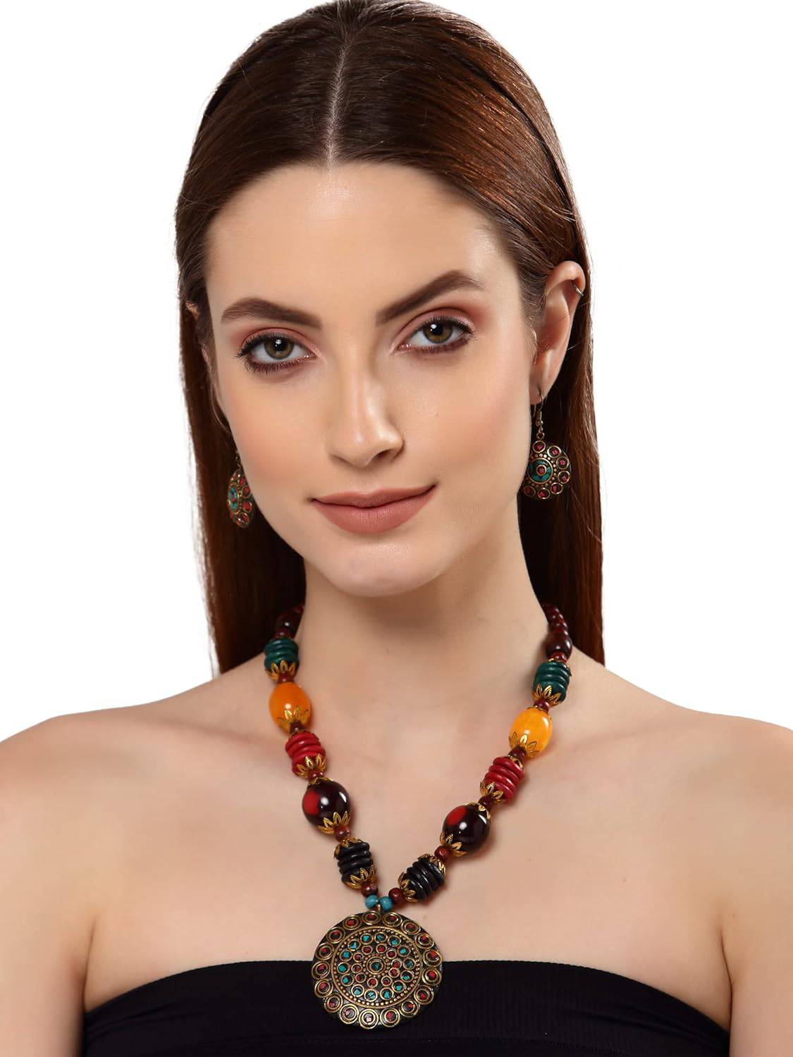 Fashion Latest Stylish Traditional Tibetan Pendant Necklace Jewellery Set for Women - YuvaFlowers