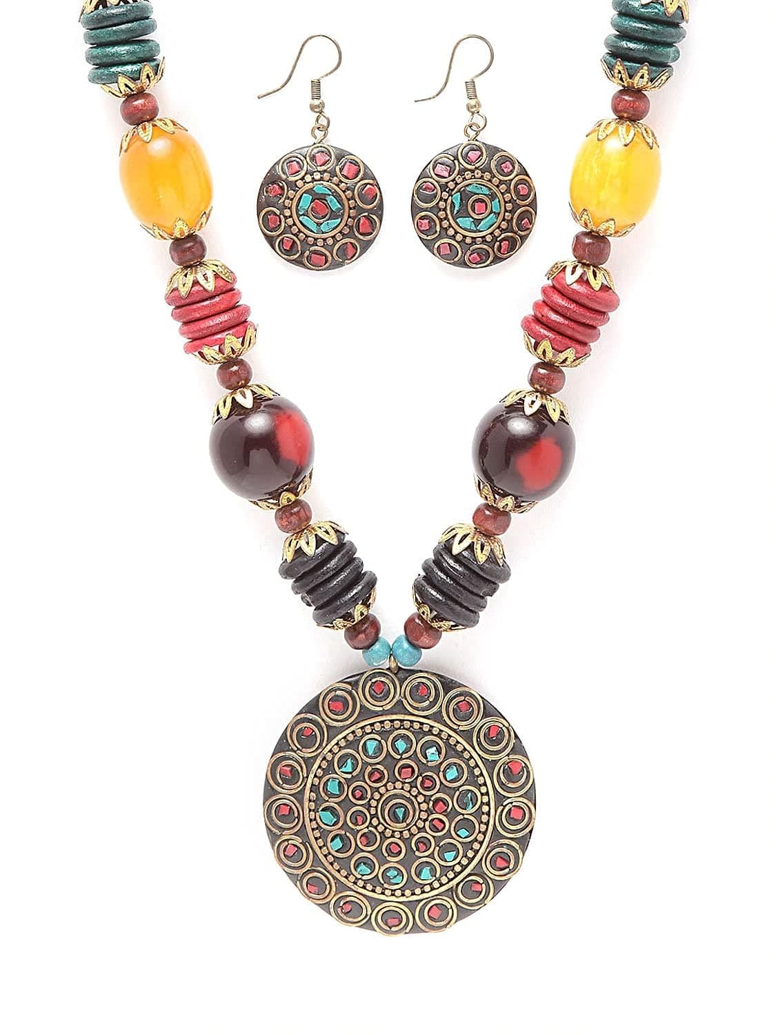 Fashion Latest Stylish Traditional Tibetan Pendant Necklace Jewellery Set for Women - YuvaFlowers
