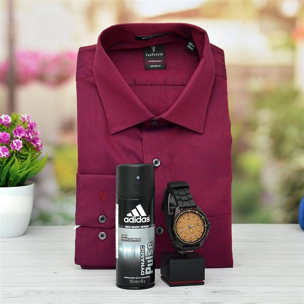 Fastrack watch with Maroon Shirt For Men - YuvaFlowers