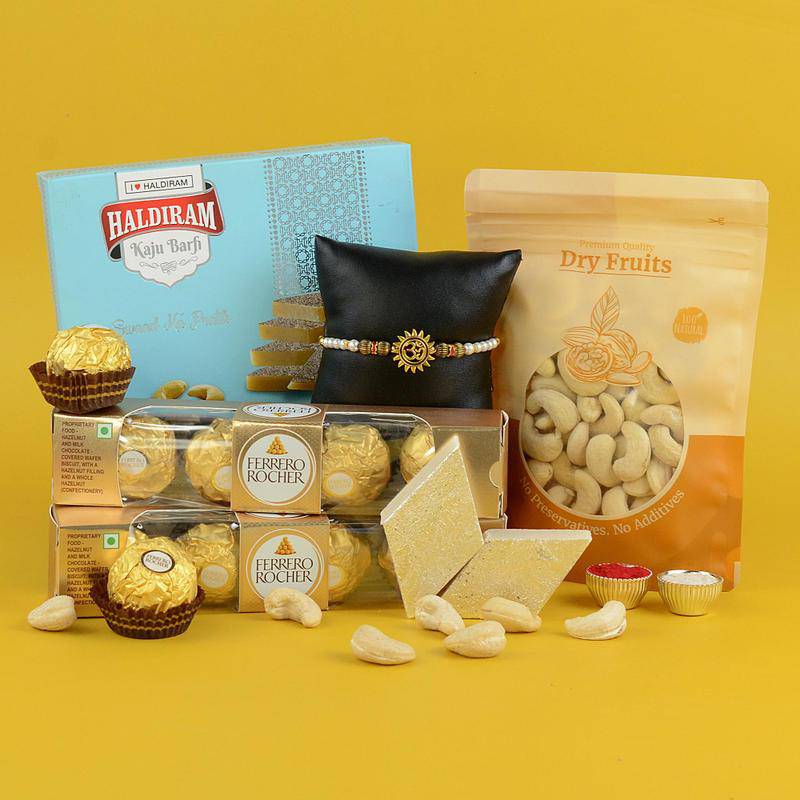 Ferrero, Cashew, Barfi & Rakhi Combo - YuvaFlowers