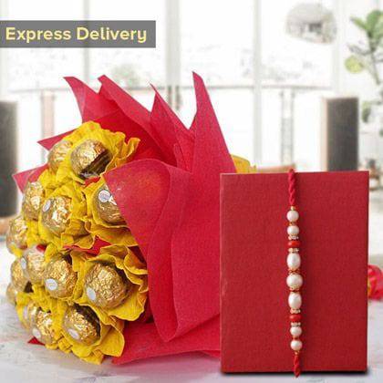Ferrero Chocolate Bunch with Rakhi - YuvaFlowers