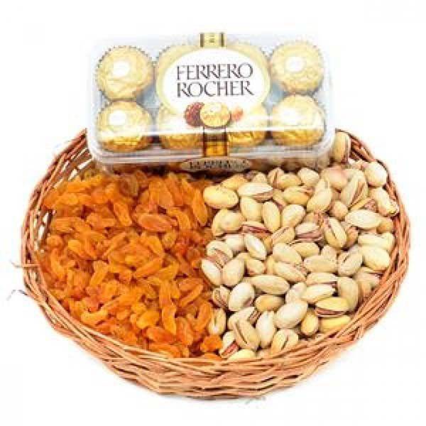 FERRERO ROCHER AND DRY FRUITS BASKET - YuvaFlowers