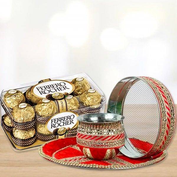 Ferrero Rocher Karwa Thali - YuvaFlowers