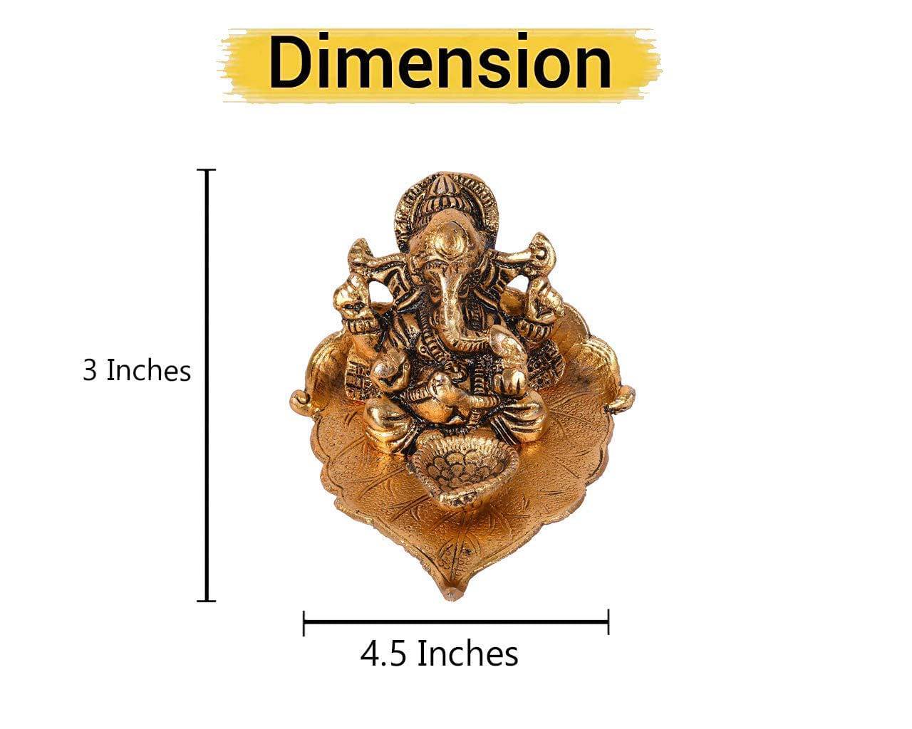 Ganesh Idol on Leaf - Lord Ganesha with Diya - Metal Diya for Diwali Decoration Items Home Decorative Gift Puja Gifts Corporate, Diwali Gift Item - YuvaFlowers
