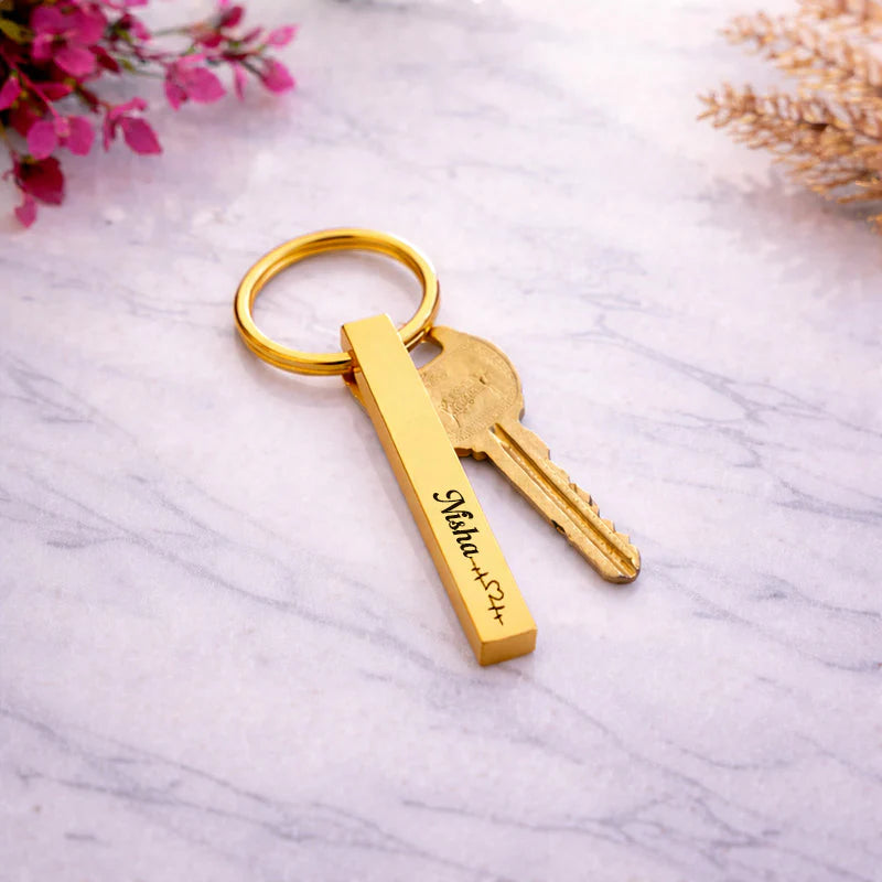 Personalized Engraved Metal Bar Keychain – Custom Name Key Ring