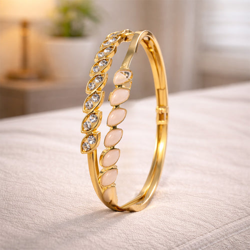Elegant Gold-Plated Crystal & Blush Stone Designer Bangle for Women Online Gift Delivery