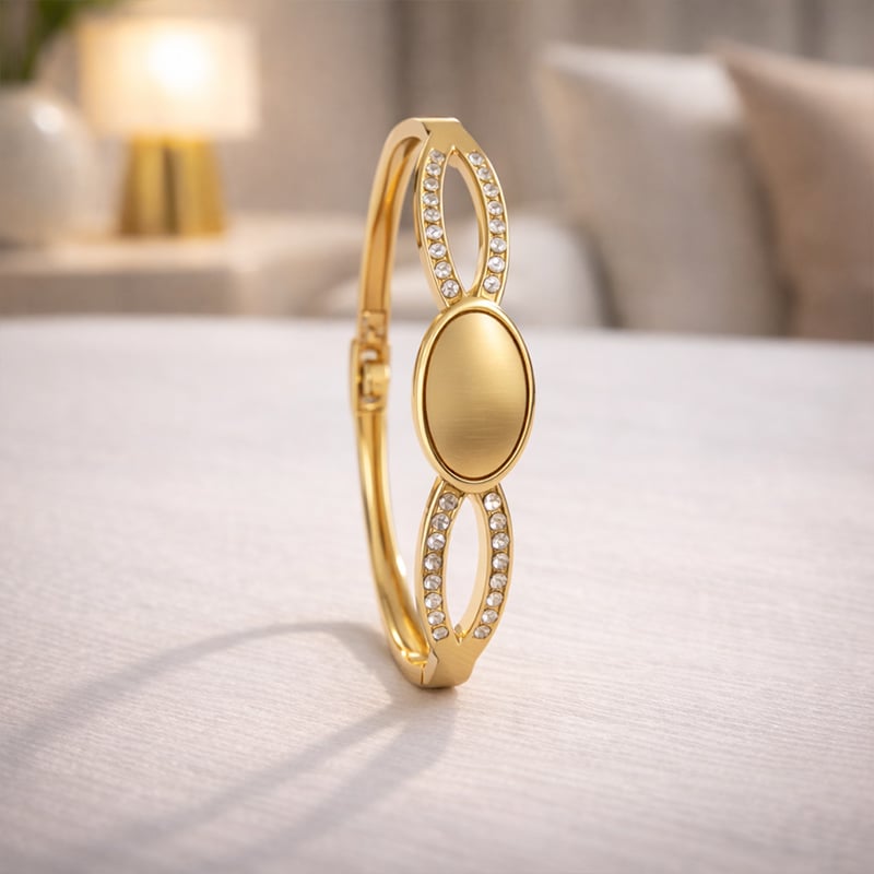 Elegant Gold-Tone Crystal Studded Oval Bracelet for Women
