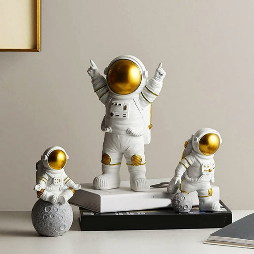 Golden Helmet Astronaut Figurine Set - Space Explorer Home Decor Online Gift Delivery