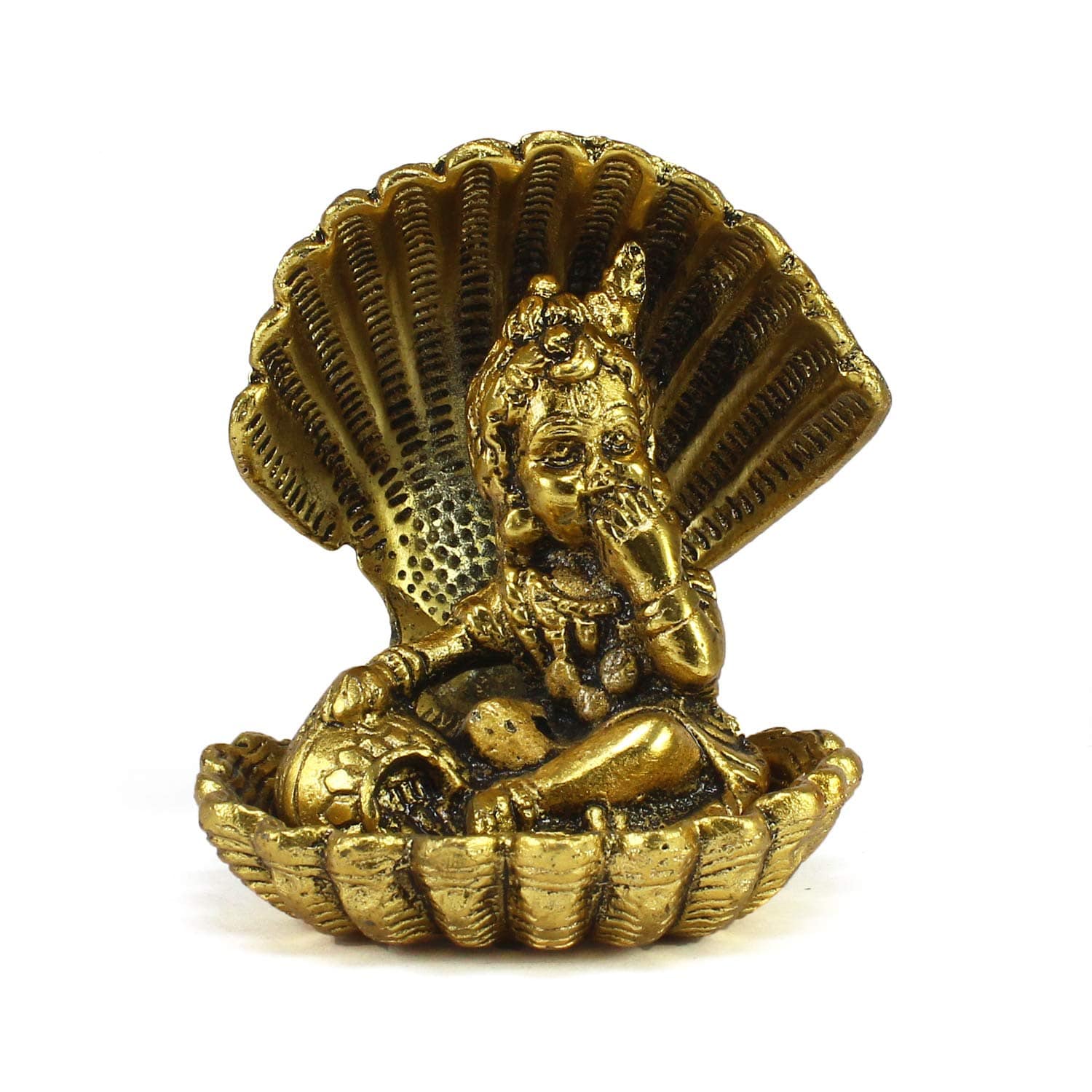 Golden Bal Gopal Krishna Having Makhan' Decorative Showpiece (Metal, 8 cm x 9 cm, Golden, AGK507) - YuvaFlowers