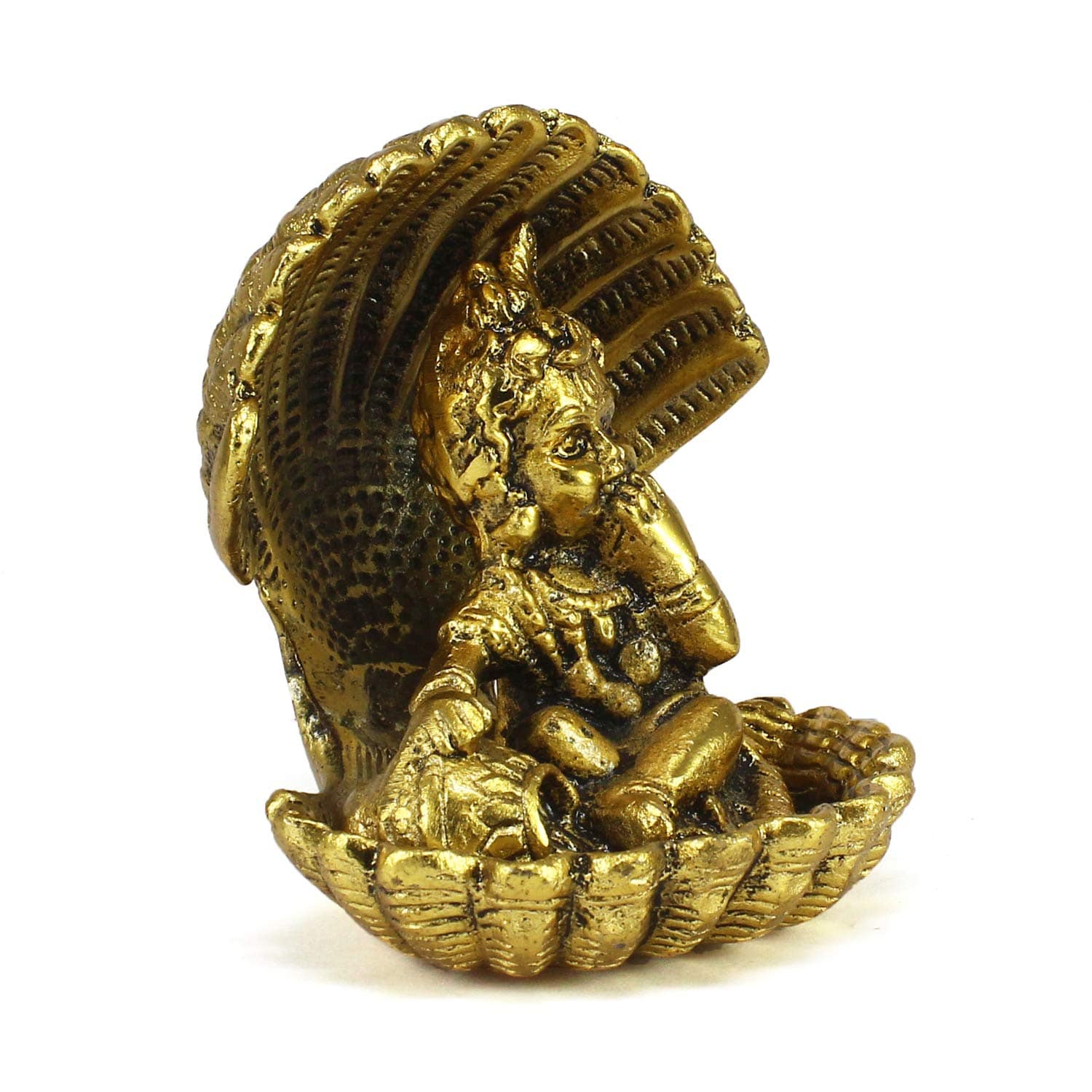 Golden Bal Gopal Krishna Having Makhan' Decorative Showpiece (Metal, 8 cm x 9 cm, Golden, AGK507) - YuvaFlowers
