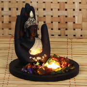Golden Handcrafted Palm Buddha Polyresin Showpiece (12.5 cm x 7.5 cm x 17.5 cm, Black) - YuvaFlowers