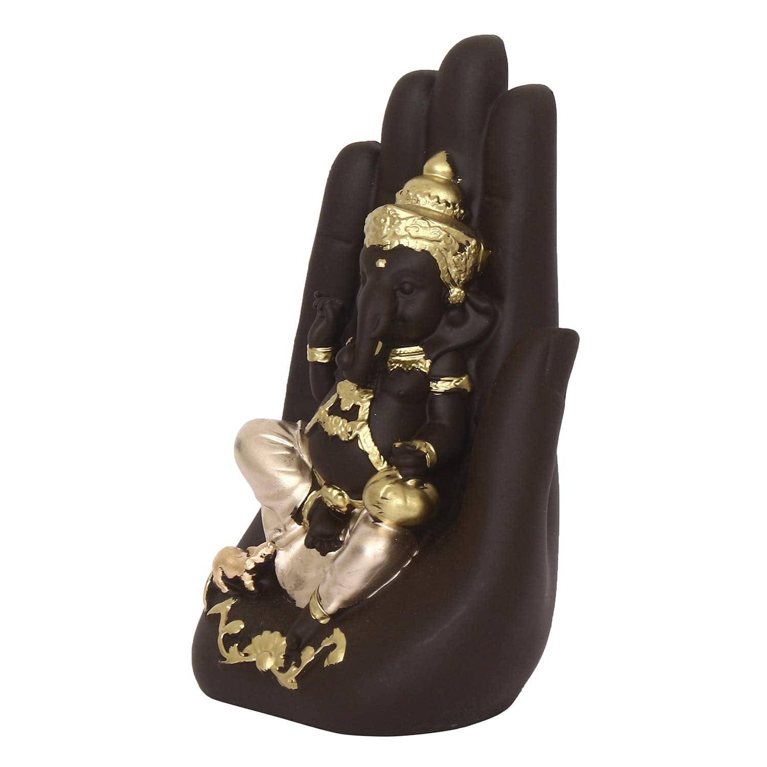 Golden Handcrafted Palm Ganesha Decorative Showpiece - YuvaFlowers