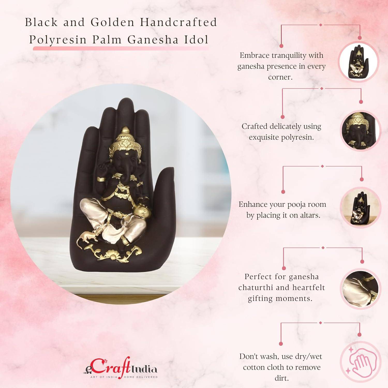 Golden Handcrafted Palm Ganesha Decorative Showpiece - YuvaFlowers