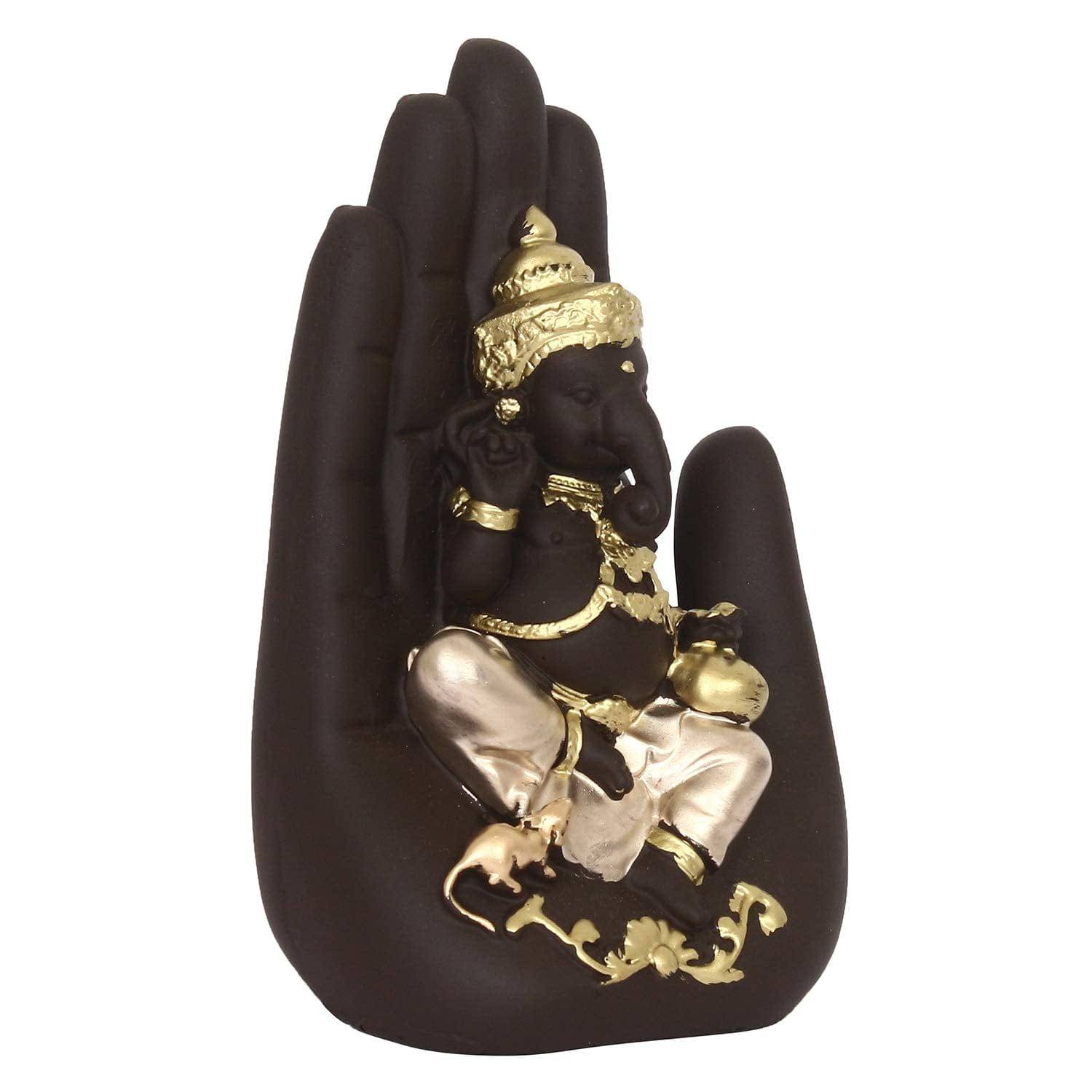 Golden Handcrafted Palm Ganesha Decorative Showpiece - YuvaFlowers