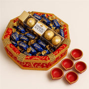 Golden Octagon Thali of Ferrero Rocher and Choclairs With Diya