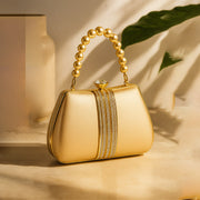 Golden Radiance Pearl-Handle Evening Clutch
