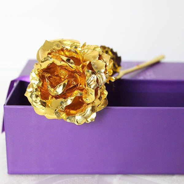 Golden Rose in Purple Box - YuvaFlowers