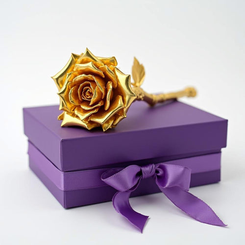 Golden Rose in Purple Box Online Gift Delivery