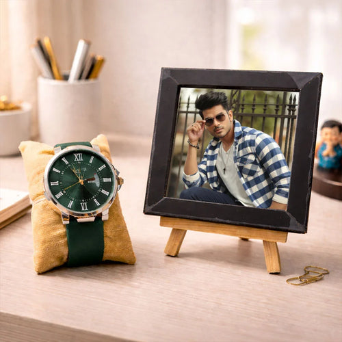 Classic Green Dial Leather Strap Watch Mini Frame (4*4) Online Gift Delivery