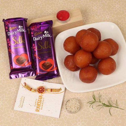 Gulab Jamun with Dairy milk silk Rakhi combo - YuvaFlowers