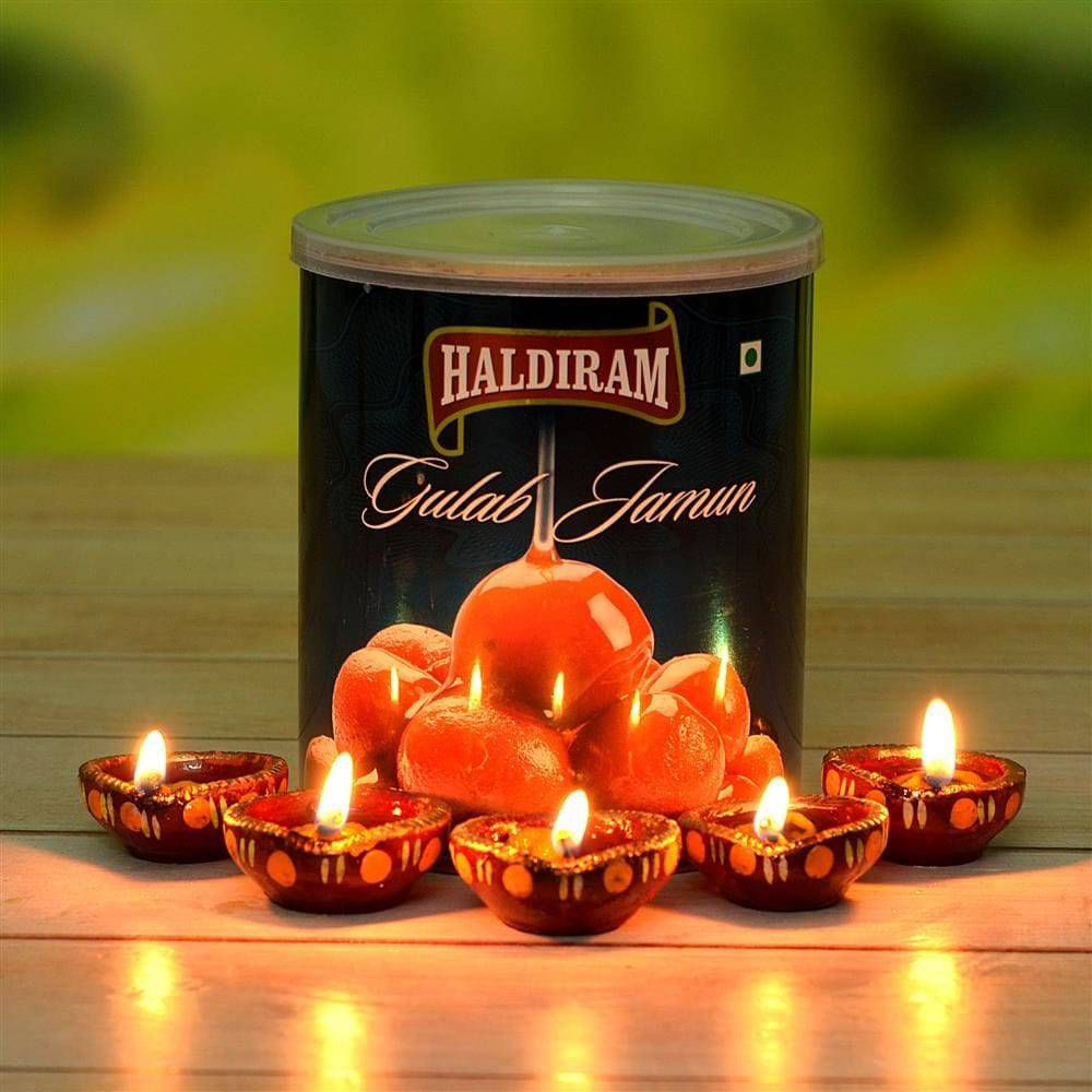 Haldiram gulab jamun and Diya Hamper - YuvaFlowers