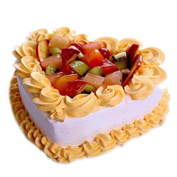 Half kg Delectable Fruit Heart Cake - YuvaFlowers