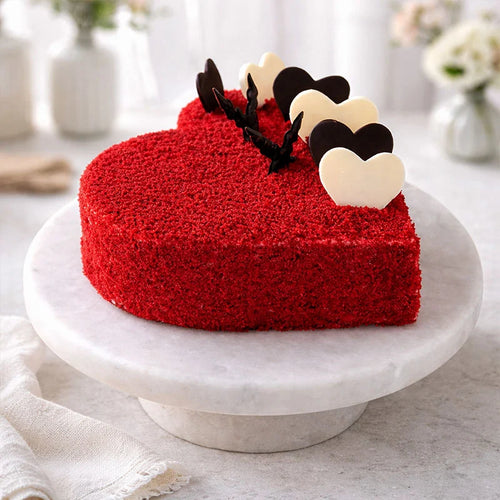 Half kg Red velvet heartshape cake Online Gift Delivery