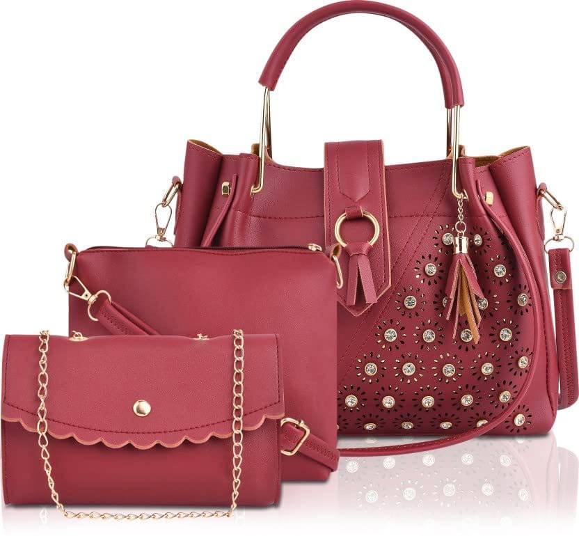 Handbag For Women And Girls Combo Set Of 3 (Maroon_Diamond_FGO-517) - YuvaFlowers