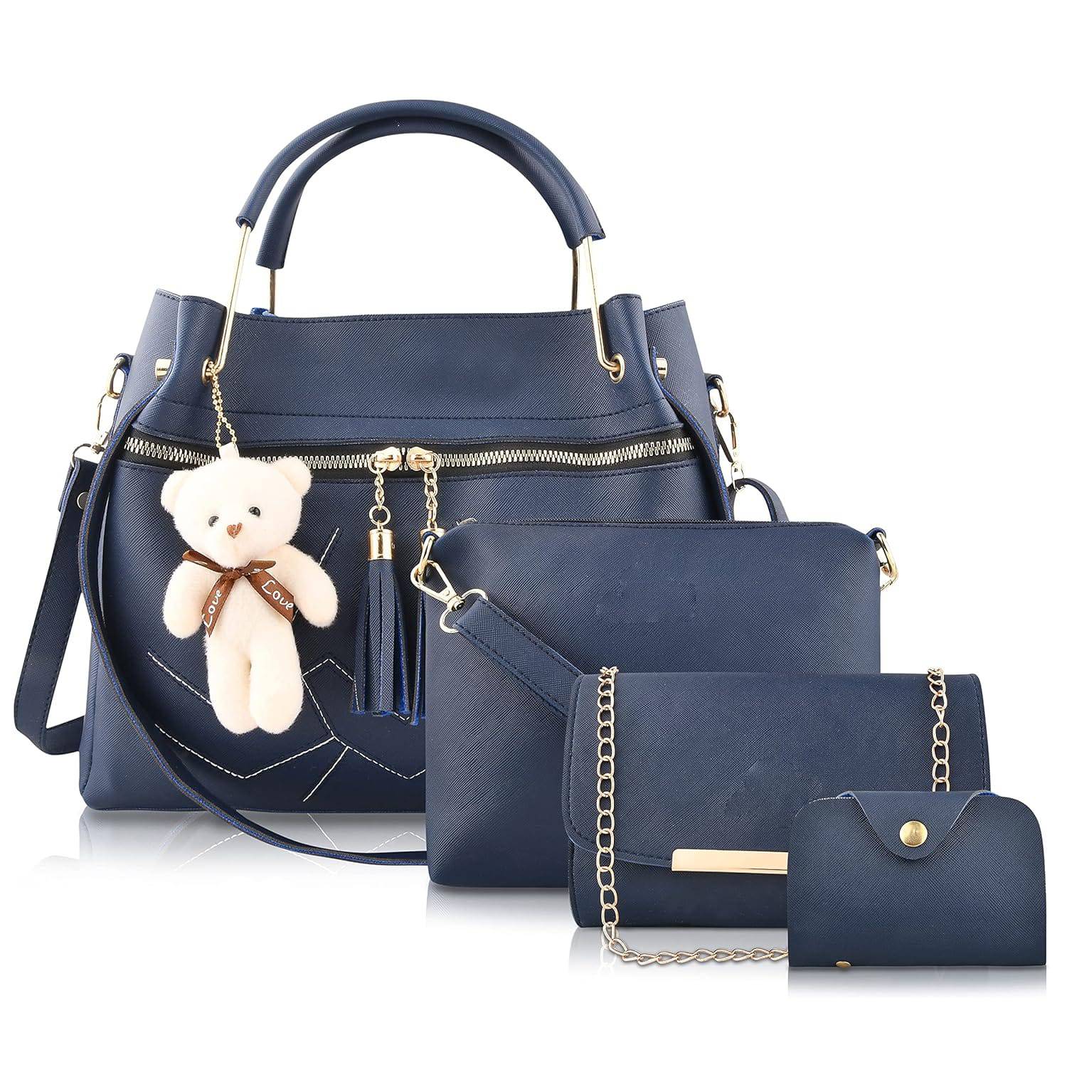 Handbag For Women And Girls Combo Set Of 4 (Blue_ChainTeddy_FGO-478) - YuvaFlowers