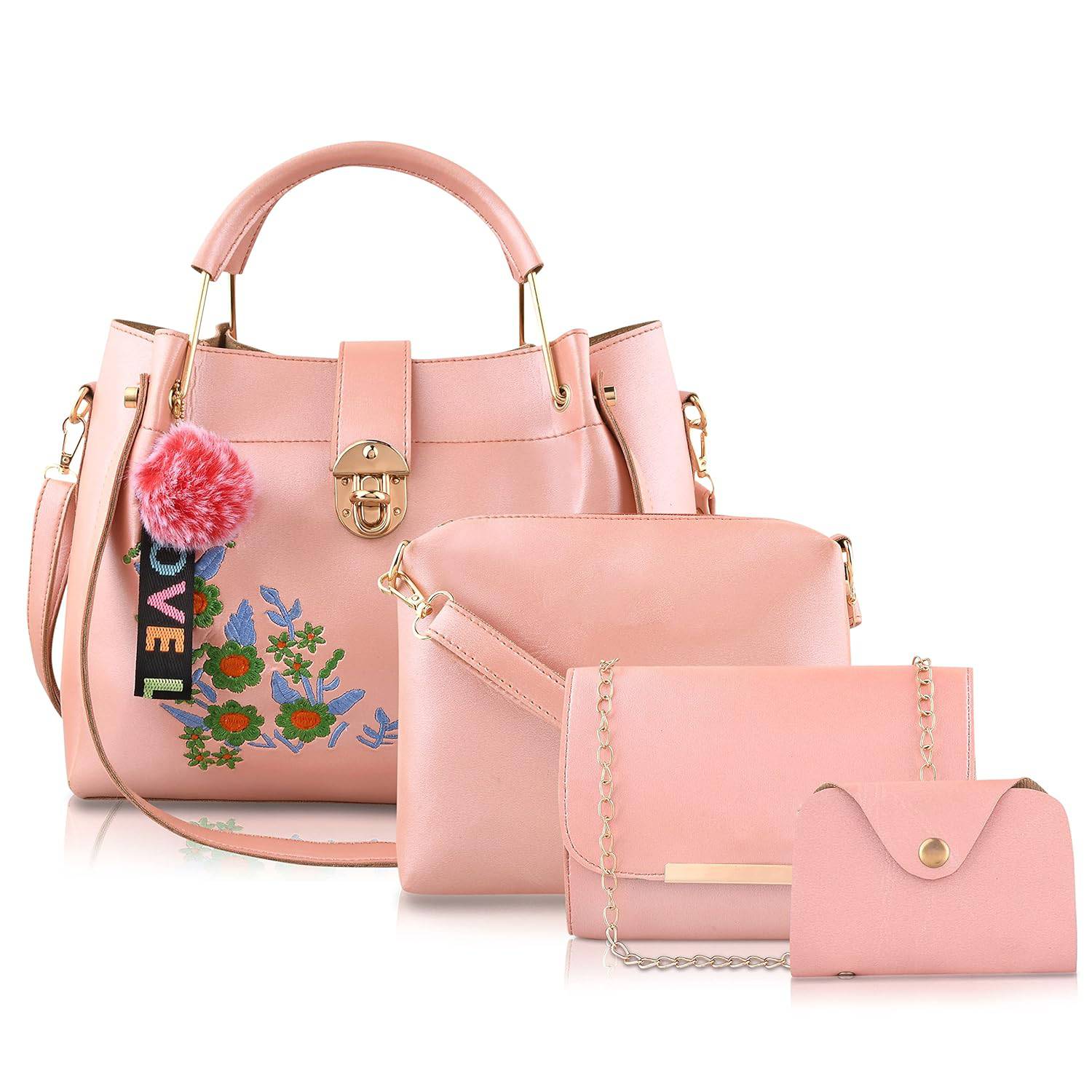 Handbag For Women And Girls Combo Set Of 4 (Pink_LoveEmbro_FGO-470) - YuvaFlowers
