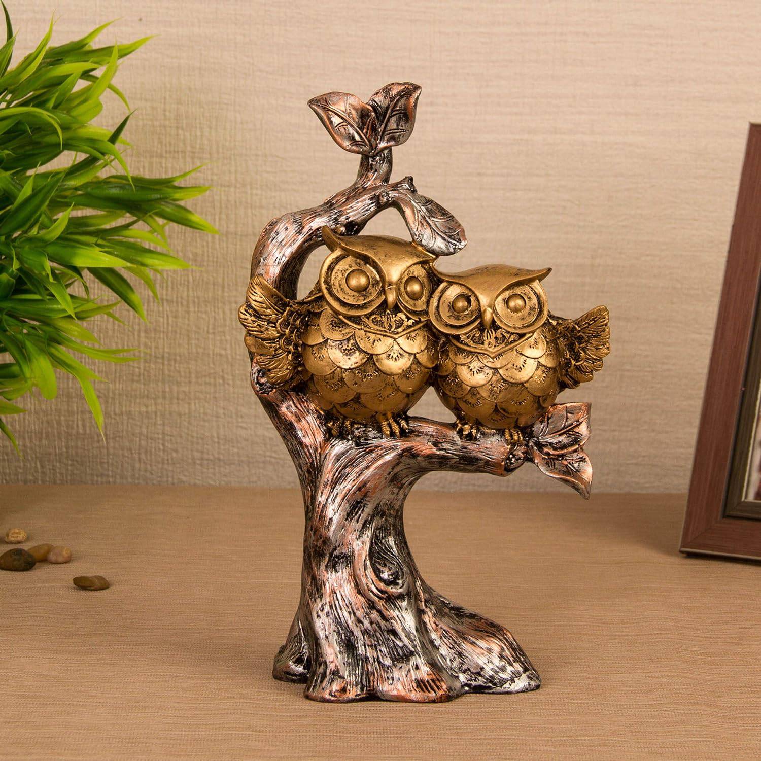 Handcrafted Owl Couple on Tree Showpiece Bird Statue for Home Décor Living Room Bedroom Table Top Antique Garden Decoration Items (26 X 17 cm) - YuvaFlowers