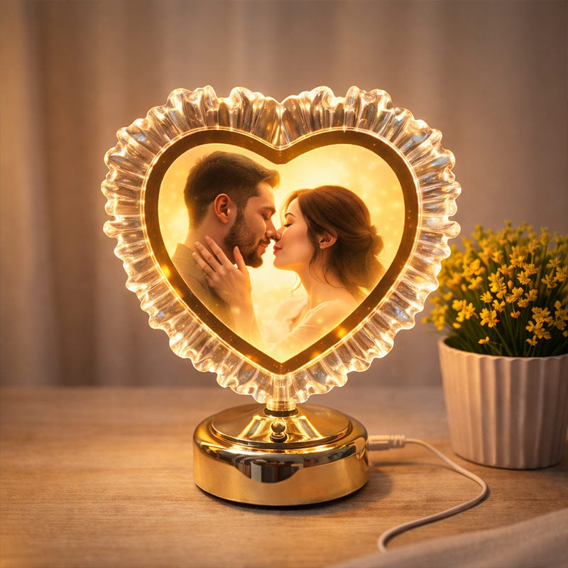 Heart-Shaped LED Photo Frame Crystal Table Lamp – Personalized Gift Light