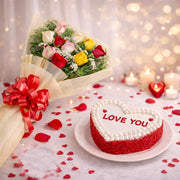 Heart Shape Red Velvet Cake With Floral Elegance