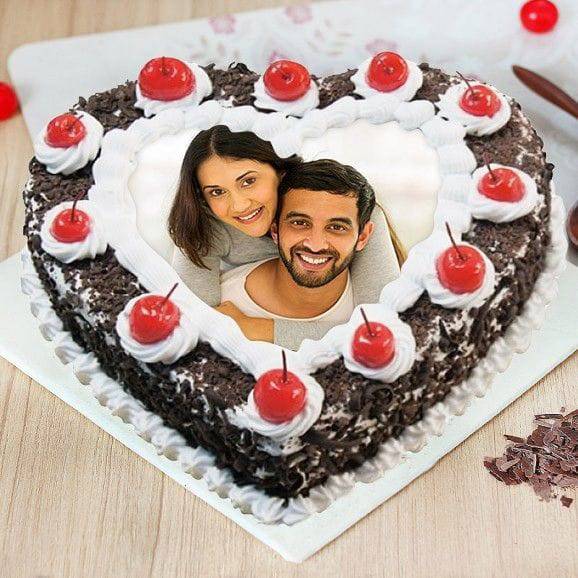 Heart Shaped Blackforest Photo Cake Online - YuvaFlowers