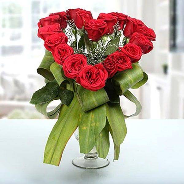 Heartshaped Vase Arrangement - YuvaFlowers