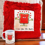 I Love You Red Fur Cushion And Mug Combo - YuvaFlowers