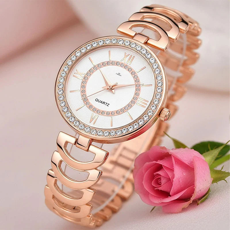 Rose Gold Crystal Bezel Quartz Women’s Watch