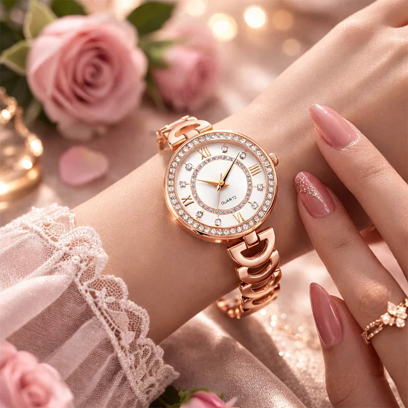 Rose Gold Crystal Bezel Quartz Women’s Watch