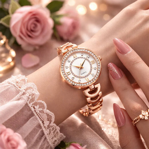 Rose Gold Crystal Bezel Quartz Women’s Watch
