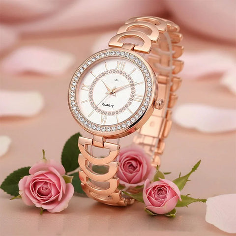 Rose Gold Crystal Bezel Quartz Women’s Watch