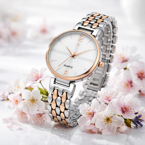 Rose Gold & Silver Quartz Women’s Bracelet Watch