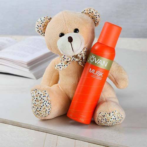 Jovan Musk Deo With Teddy Bear - YuvaFlowers