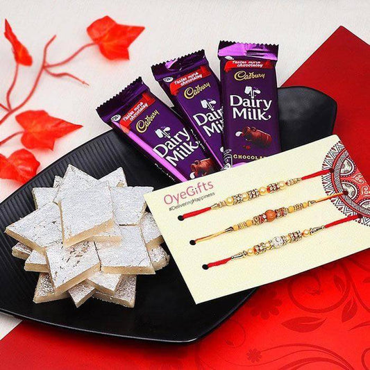 Kaju katli  with Dairy Milk Rakhi Combo - YuvaFlowers
