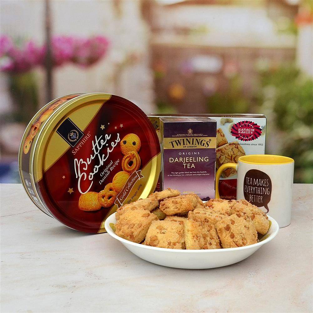Karachi Cashew Biscuit, Butter Cookies, Tea with Mug - YuvaFlowers