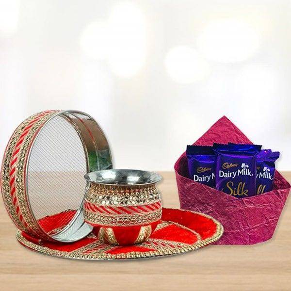 Karwa Thali With Silk - YuvaFlowers