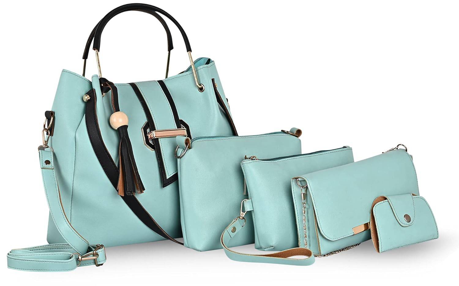 Leatherette Handbag For Women And Girls Combo Set Of 5 (Sea Green_FGO-268) - YuvaFlowers