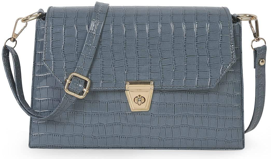 Leatherette Side Sling Bags For Women's Ladies (Croco Frame) (Green_FGO-450) - YuvaFlowers
