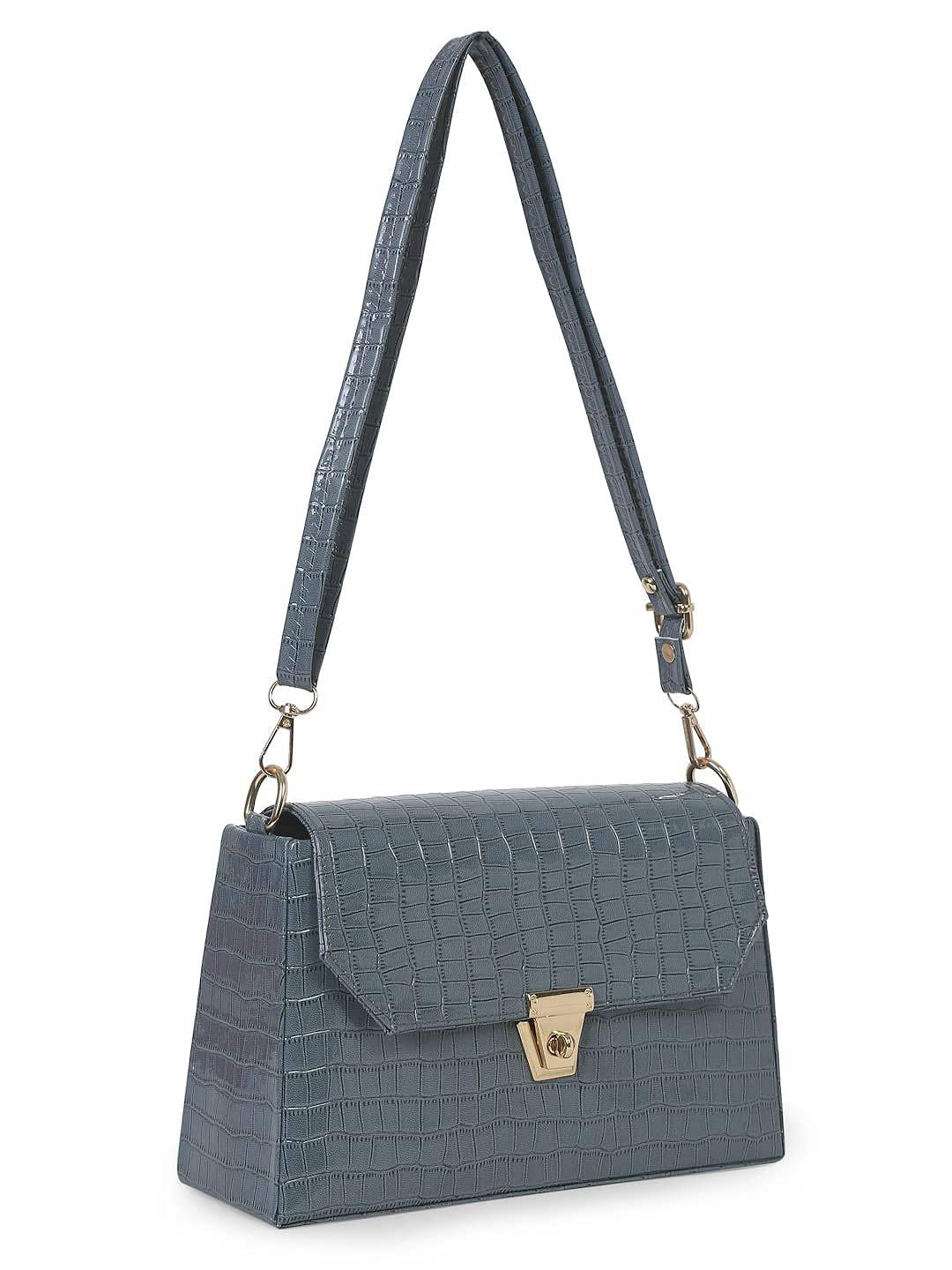 Leatherette Side Sling Bags For Women's Ladies (Croco Frame) (Green_FGO-450) - YuvaFlowers